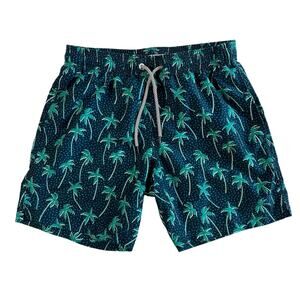 Men's XS Palm Tree Patterned Blue Swim Trunks by Maamgic Lined with Pockets